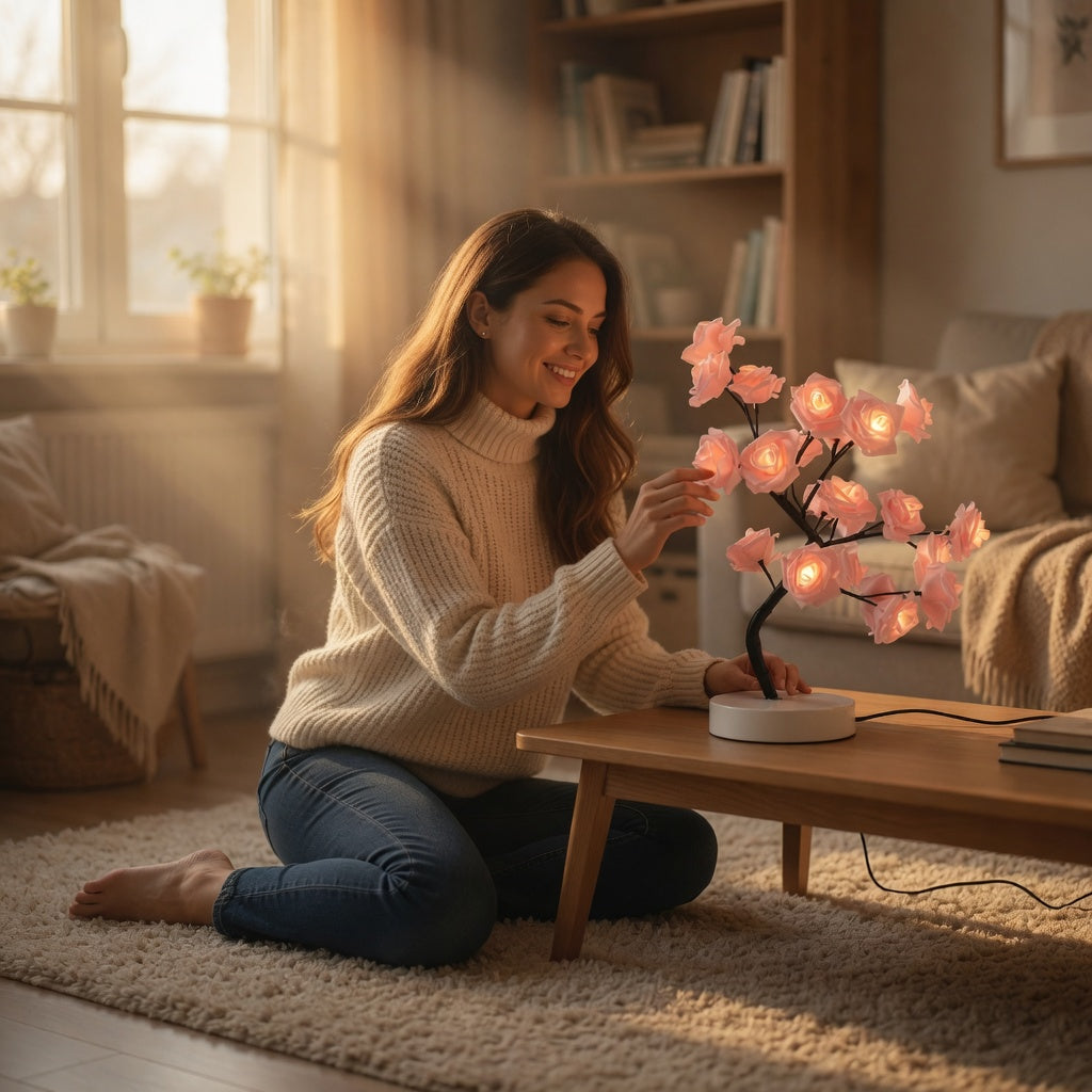 LED Rose Tree Lamp with Warm Glow Lighting