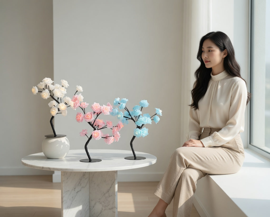 LED Rose Tree Lamp with Warm Glow Lighting