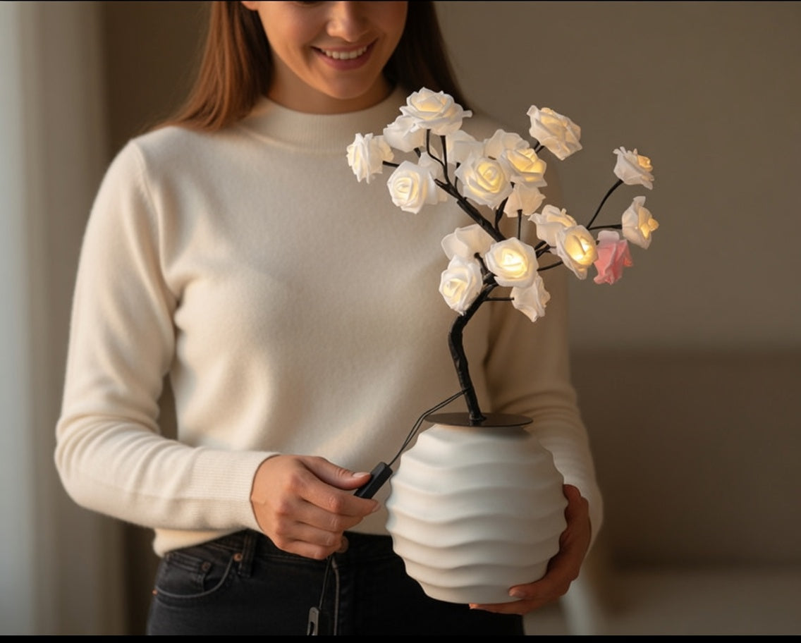 LED Rose Tree Lamp with Warm Glow Lighting