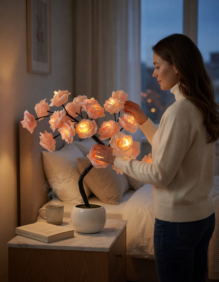 LED Rose Tree Lamp with Warm Glow Lighting
